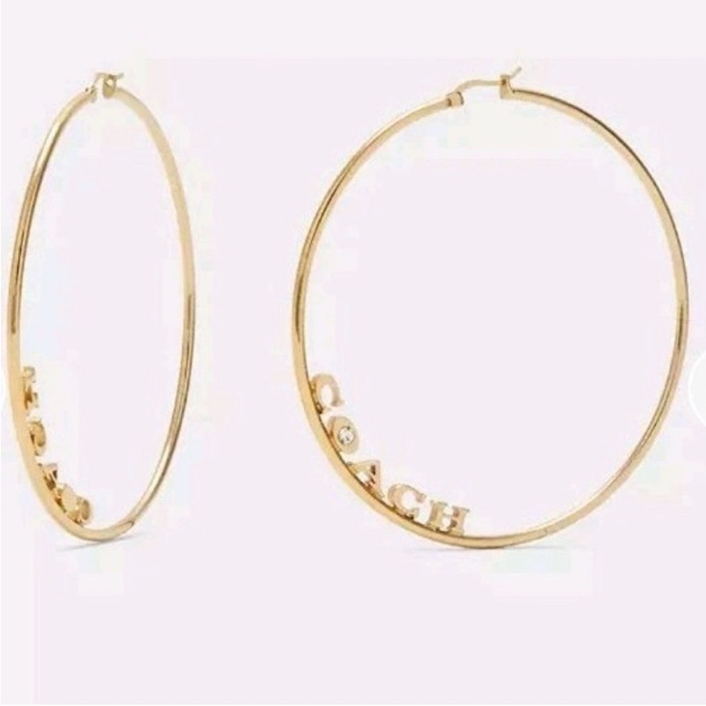 Coach Gold-Tone Hoop Earrings with Logo Accent